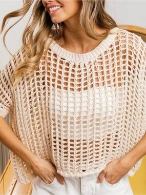 BiBi Open Knit Crochet Cover
Up Sweater, Size Medium